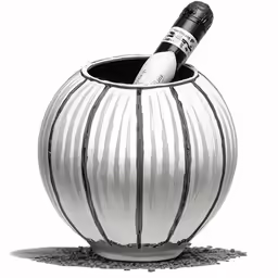 a large, wavy ceramic vase with a bottle in it