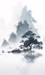 water with trees on the rocky shore