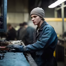 a woman standing in front of some type of machine working