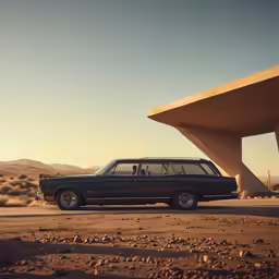 the old car is parked outside of an empty building