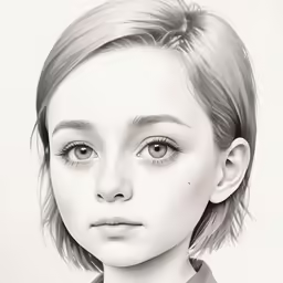 a pencil drawing of a young lady with bangs