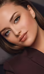 a woman with blue eyes posing for a photo