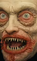 this scary man is wearing face paint and teeth