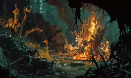 fire burning through the trees in the forest