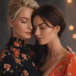 two beautiful young women in black floral dresses