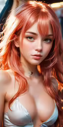 a very cute young lady with long, pink hair