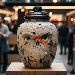 the decorative pot is on display in the center