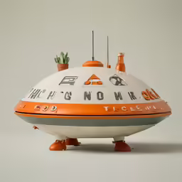 a small orange and white model is shown