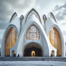 a unique, unusual looking building with a white exterior