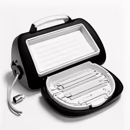 a compact electronic device with some electrical cords