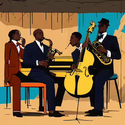 two men playing the instruments while another plays a piano,three people sitting at a table with instruments