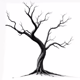 a drawing of a bare tree with a white background