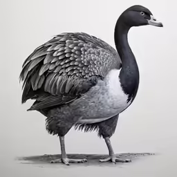 a black and white photo of a bird with large wings