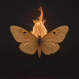 the large moth is perched above the fire