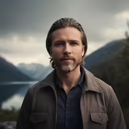 a man in a brown jacket looking straight ahead