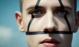 an image of a man with some tape on his nose
