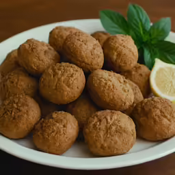 there are many muffins on the plate with lemon on the side