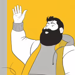 a drawing of a man standing with his hands up in the air