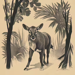 a steer in the woods looking at something