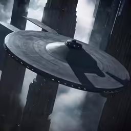 an image of a futuristic city with large ships