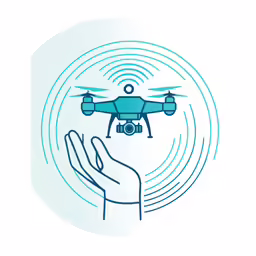 the illustration shows a person with their hand in front of a flying device