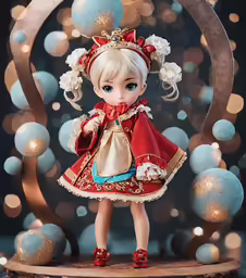 the doll has red shoes and a red cape