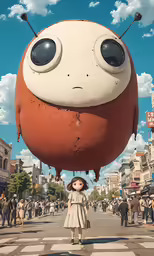 the big balloon is flying in the air and looks like a large character