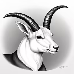 the head of an antelope with large curled horns