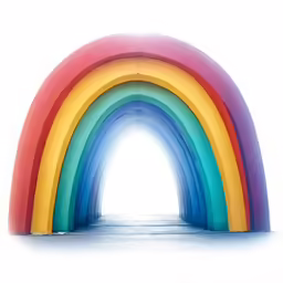an abstract rainbow colored sculpture against white