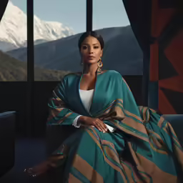 a beautiful woman sitting on a chair next to a window