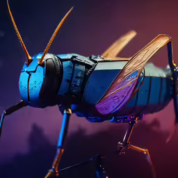 an insect with long, brown antennae sits on top of a purple background