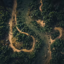 the top view of a curve in the road