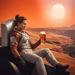 a woman holding a large beer glass in front of her