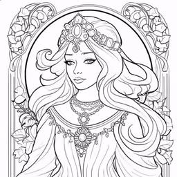 an adult coloring book depicting the goddess