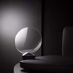 an illuminated mirror on top of a chair