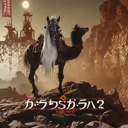 the horse in the wild is looking at something with the sky and rock background