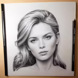 pencil drawing of a woman with long hair