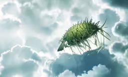 a very odd looking insect is flying in the air