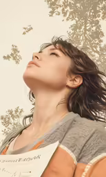 woman with a handbag looking up into the sky
