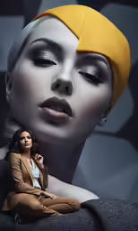 woman with black makeup and yellow headband posing