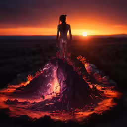 a silhouette of a woman in front of a sunset