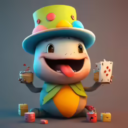 a character holding a drink and an item