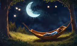 a person in a hammock at night is sleeping,there is a person laying in a hammock