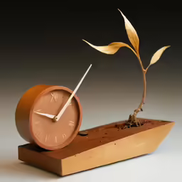 a clock in the shape of a plant