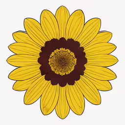 a large, yellow, flower with a brown center