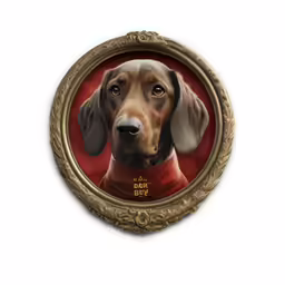 a portrait of a dog with an ornate frame
