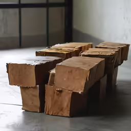 three pieces of cardboard sit on the ground