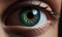 an extreme closeup shot of a human eye with green and yellow colors