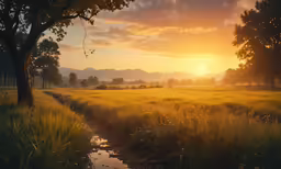 an image of a nice sunset by a grassy field