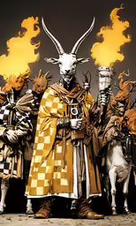 a group of men in costumes with masks on their faces
